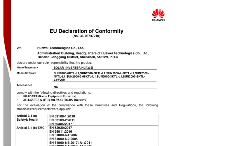 Page n°1 - Guide d'installation Huawei SUN2000L 2KTL-L1