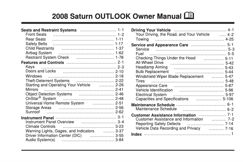 Page n°1 - Manuel utilisateur Saturn Sky (2010)