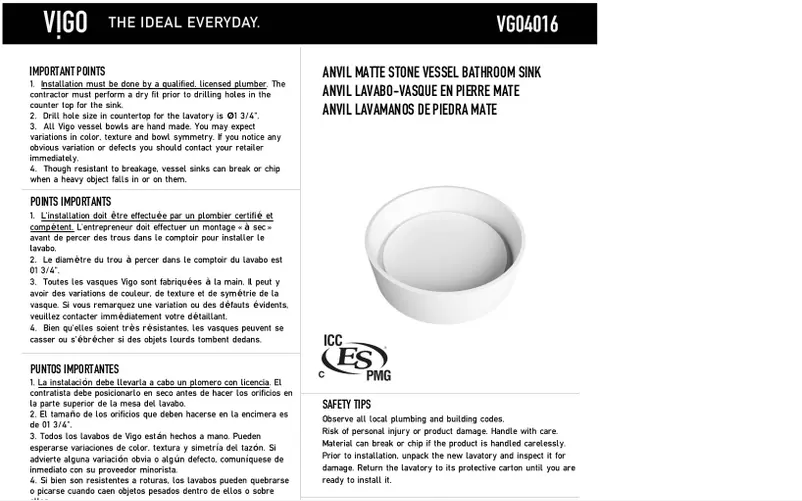 Page n°1 - Manuel utilisateur Vigo Anvil VG04016