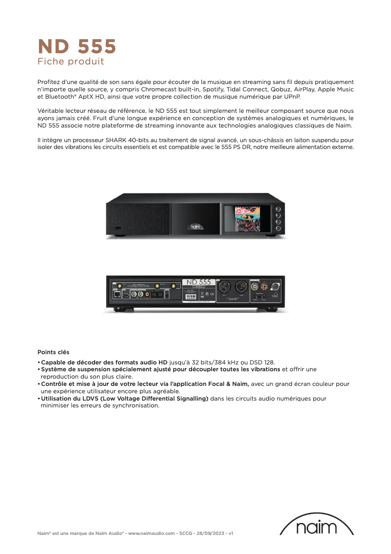 Page 1 de la notice Fiche technique Naim ND 555