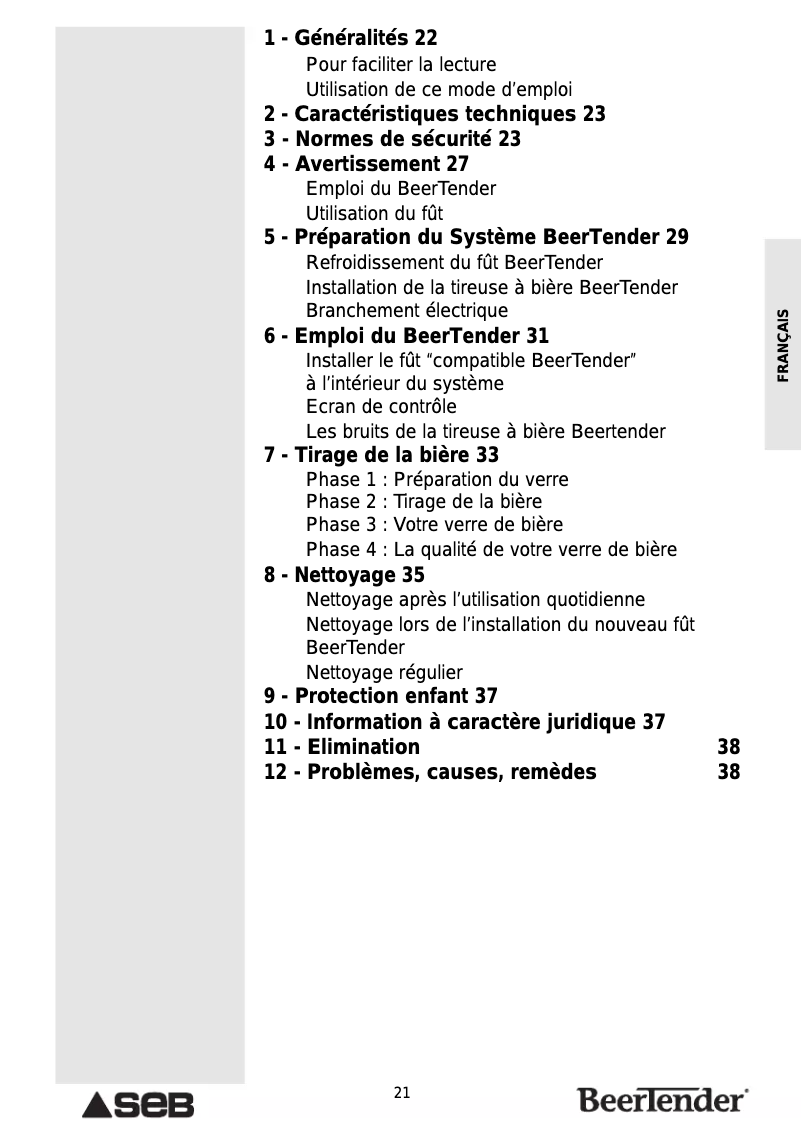 Page n°1 - Manuel utilisateur SEB VB2158