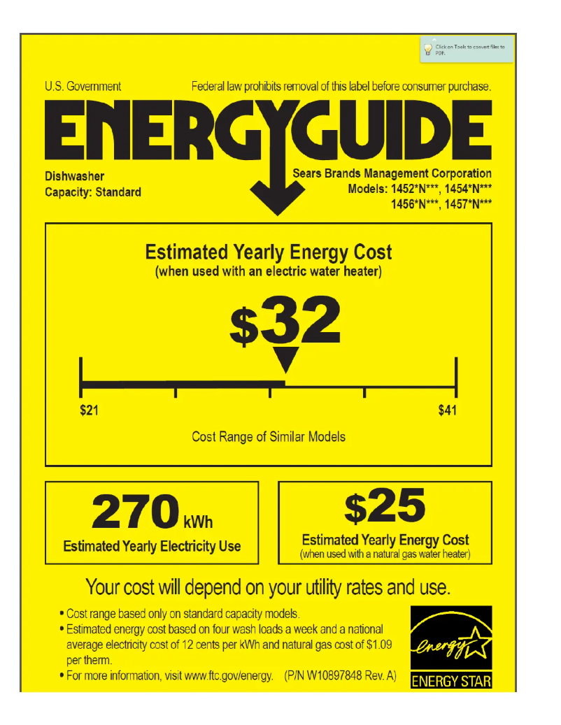 Page 1 de la notice Label énergétique Kenmore 14545