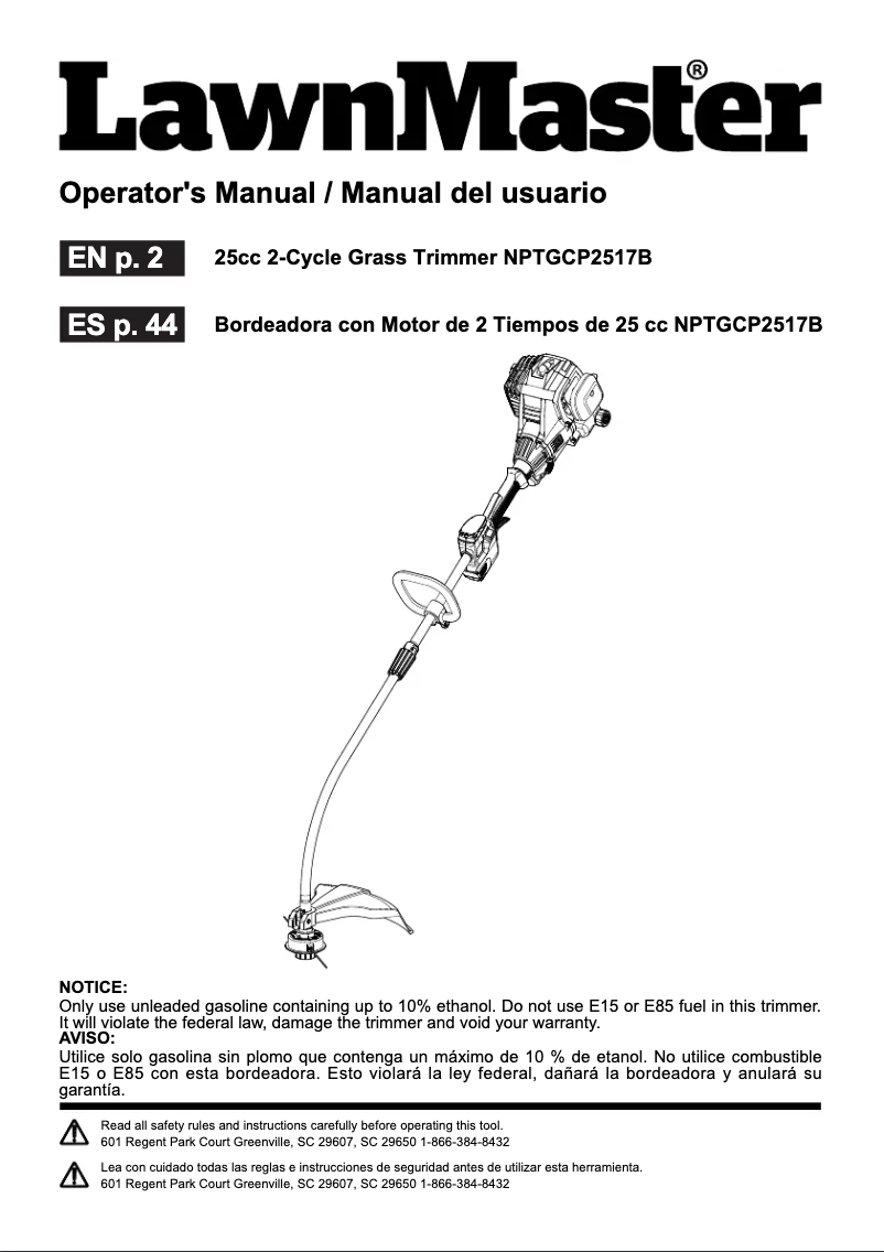 Page n°1 - Manuel utilisateur LawnMaster NPTGCP2517B
