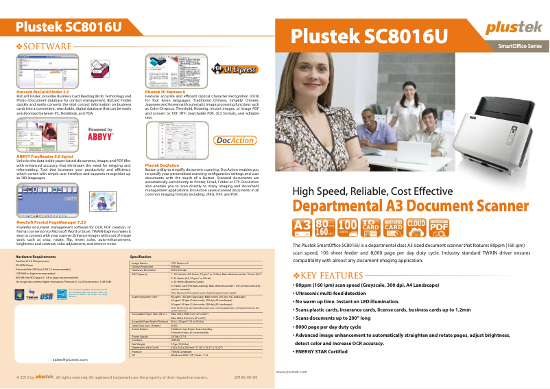 Page 1 de la notice Brochure Plustek SmartOffice SC8016U