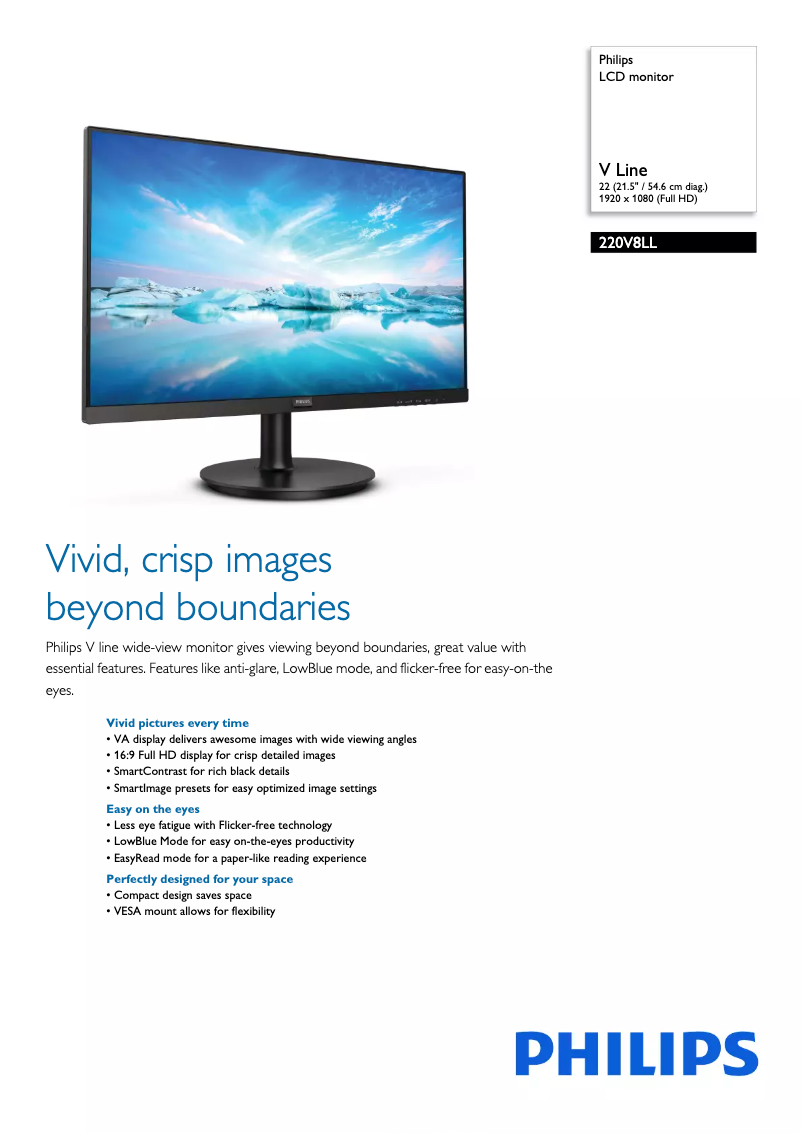 Page 1 de la notice Fiche technique Philips 220V8LL