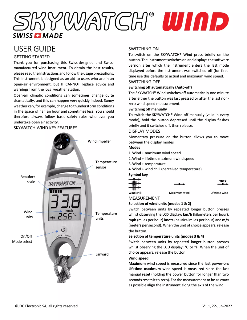 Page 1 de la notice Manuel utilisateur JDC Skywatch Wind
