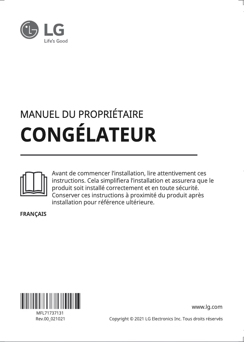 Page 1 de la notice Manuel utilisateur LG GTF61PZCSE