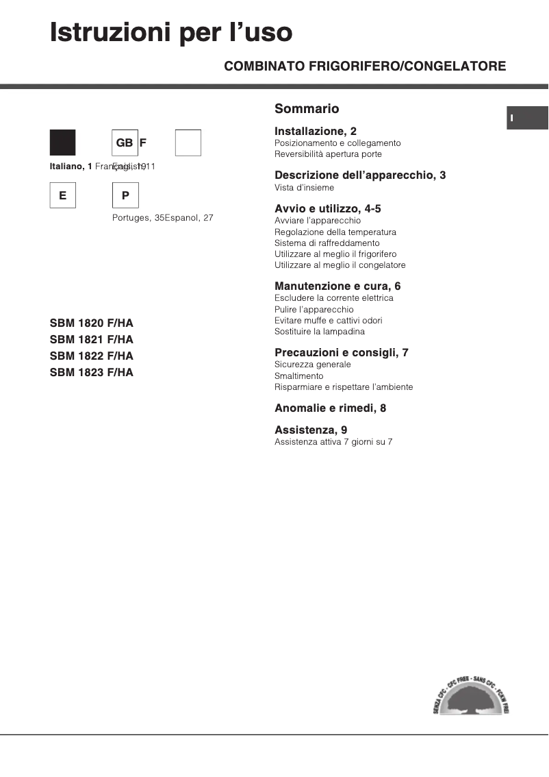 Página 1 del manual Manual de usuario Hotpoint Ariston SBM 1821 F/HA