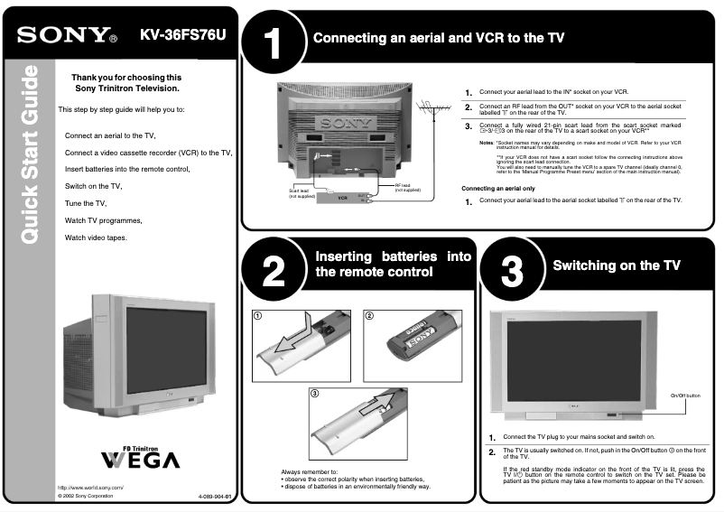 Page n°1 - Guide d'installation Sony KV-36FS76U