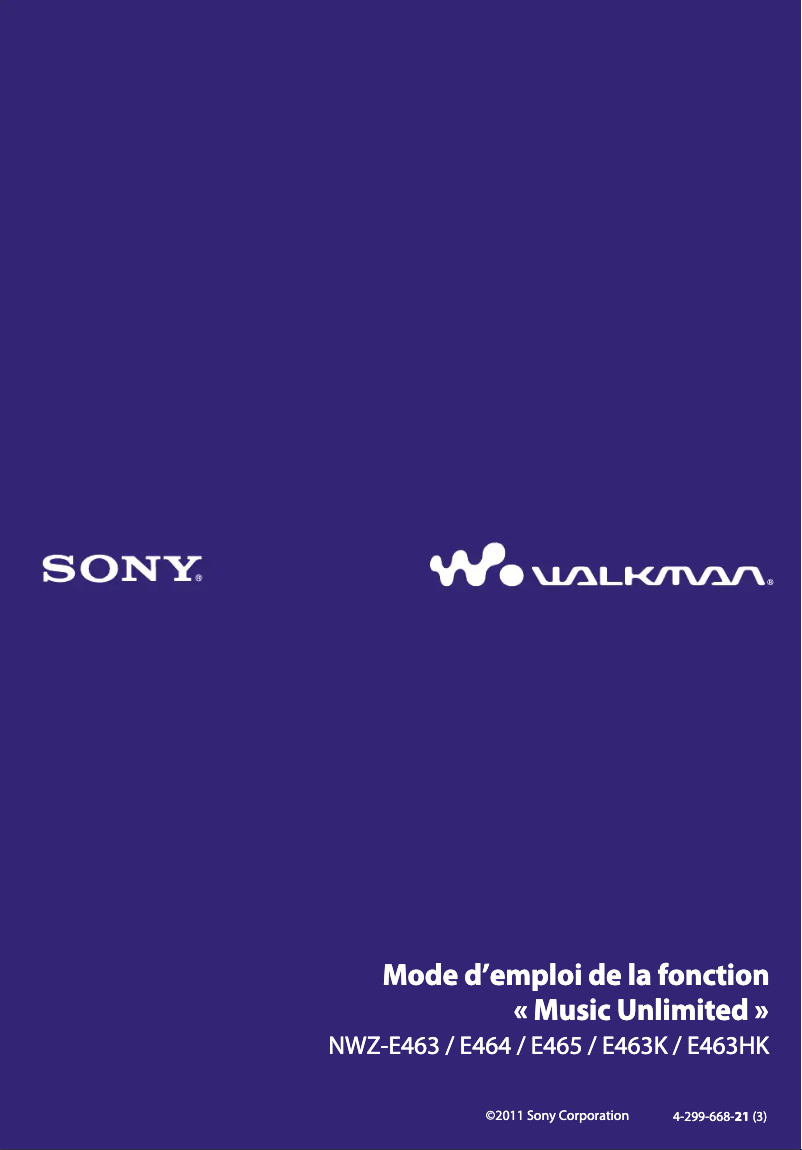 Page 1 de la notice Manuel utilisateur Sony Walkman NWZ-E464