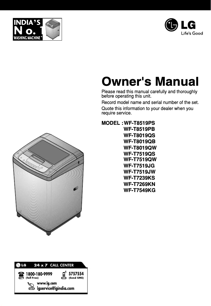 Page n°1 - Manuel utilisateur LG WF-T8019QS