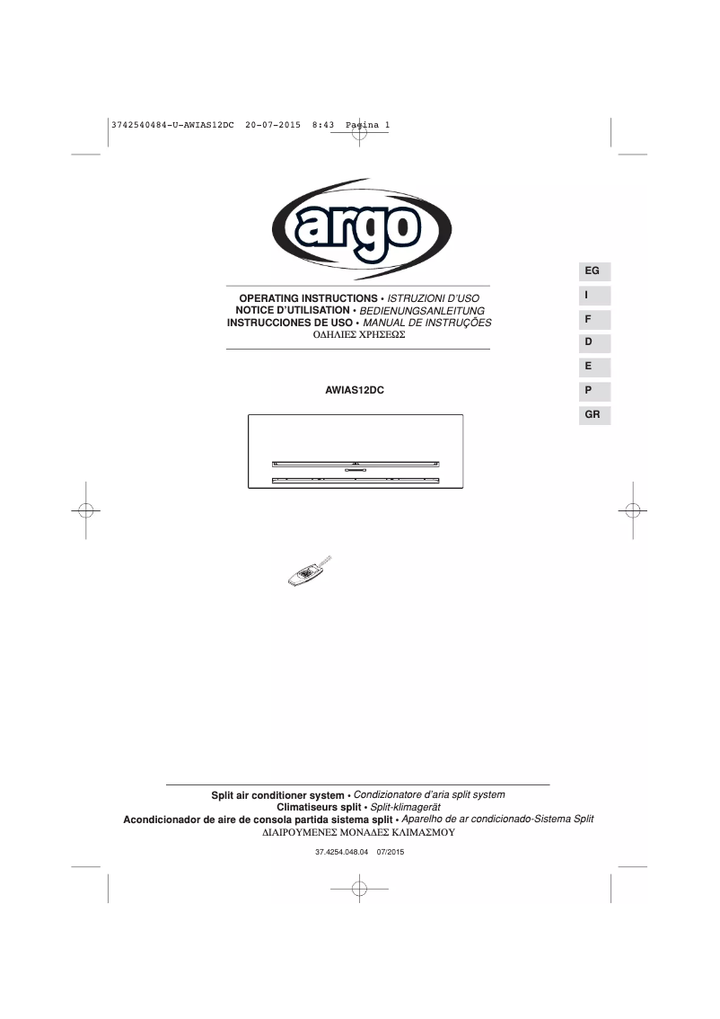 Page 1 de la notice Manuel utilisateur ARGO AWIAS12DC