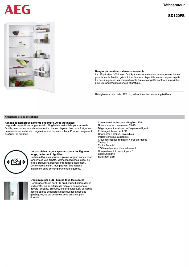 Page n°1 - Fiche technique AEG SD120FS