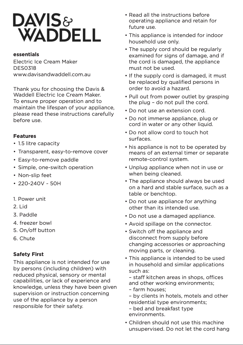 Página 1 del manual Manual de usuario Davis & Waddell DES0318