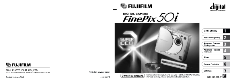 Page n°1 - Manuel utilisateur Fujifilm FinePix 50i