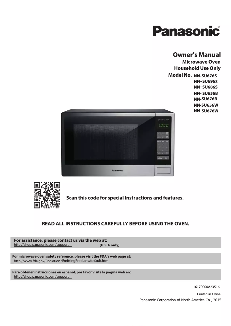 Image de la première page du manuel de l'appareil NN-SU686S