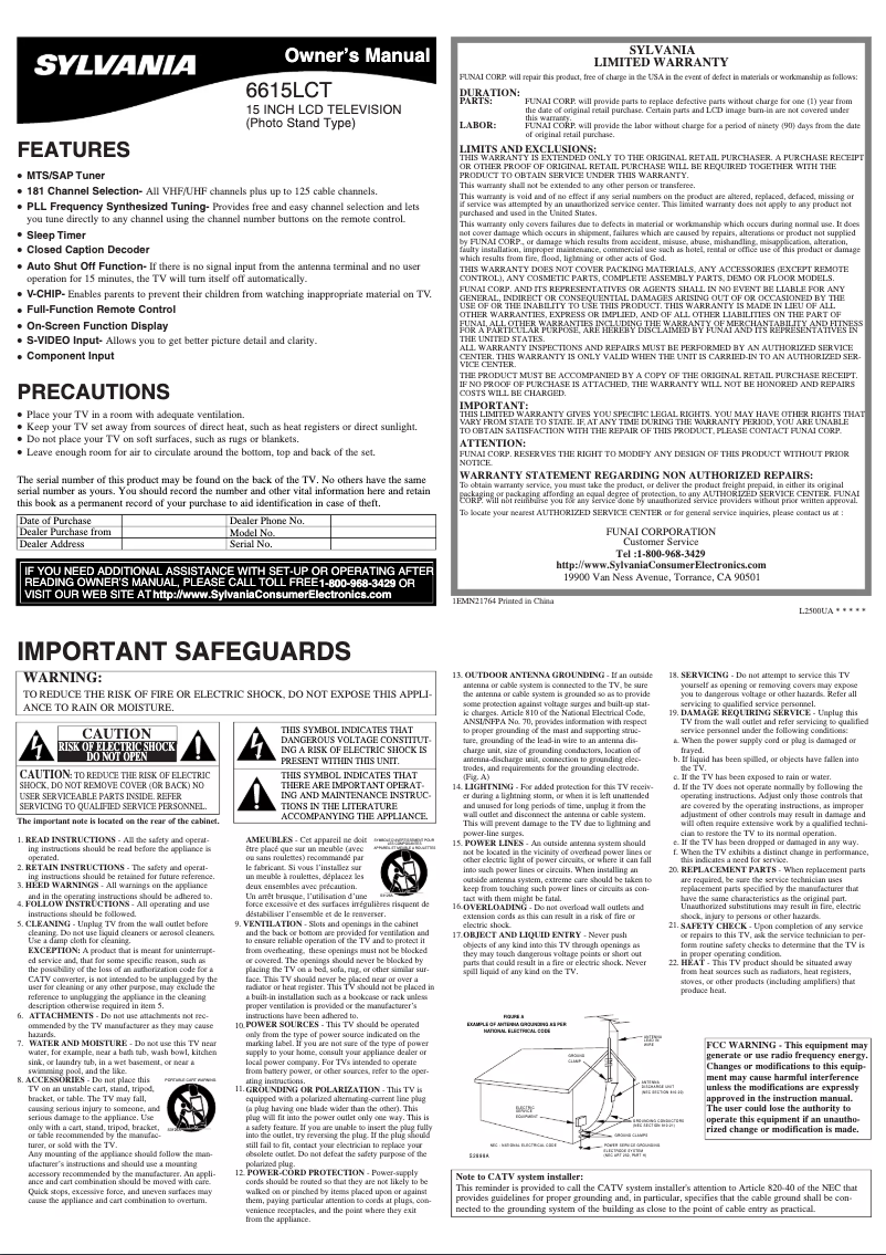 Page 1 de la notice Manuel utilisateur Sylvania 6615LCT