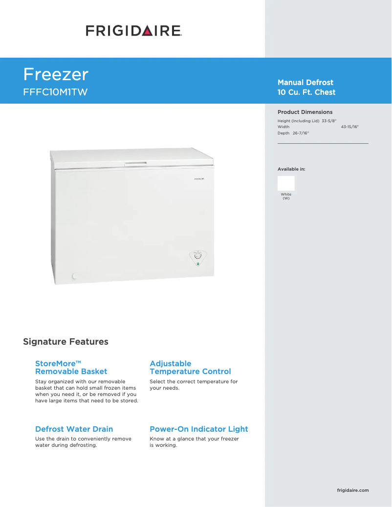 Page 1 de la notice Manuel utilisateur Frigidaire FFFC10M1TW