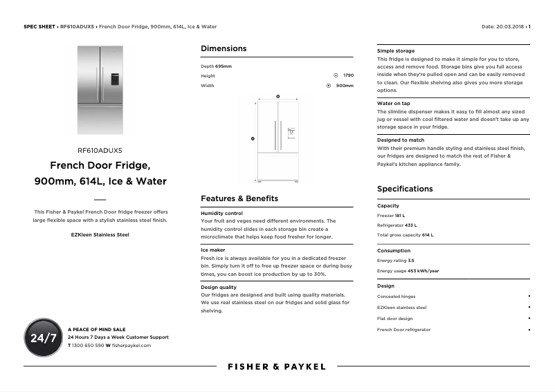 Page n°1 - Fiche technique Fisher & Paykel RF610ADUX5