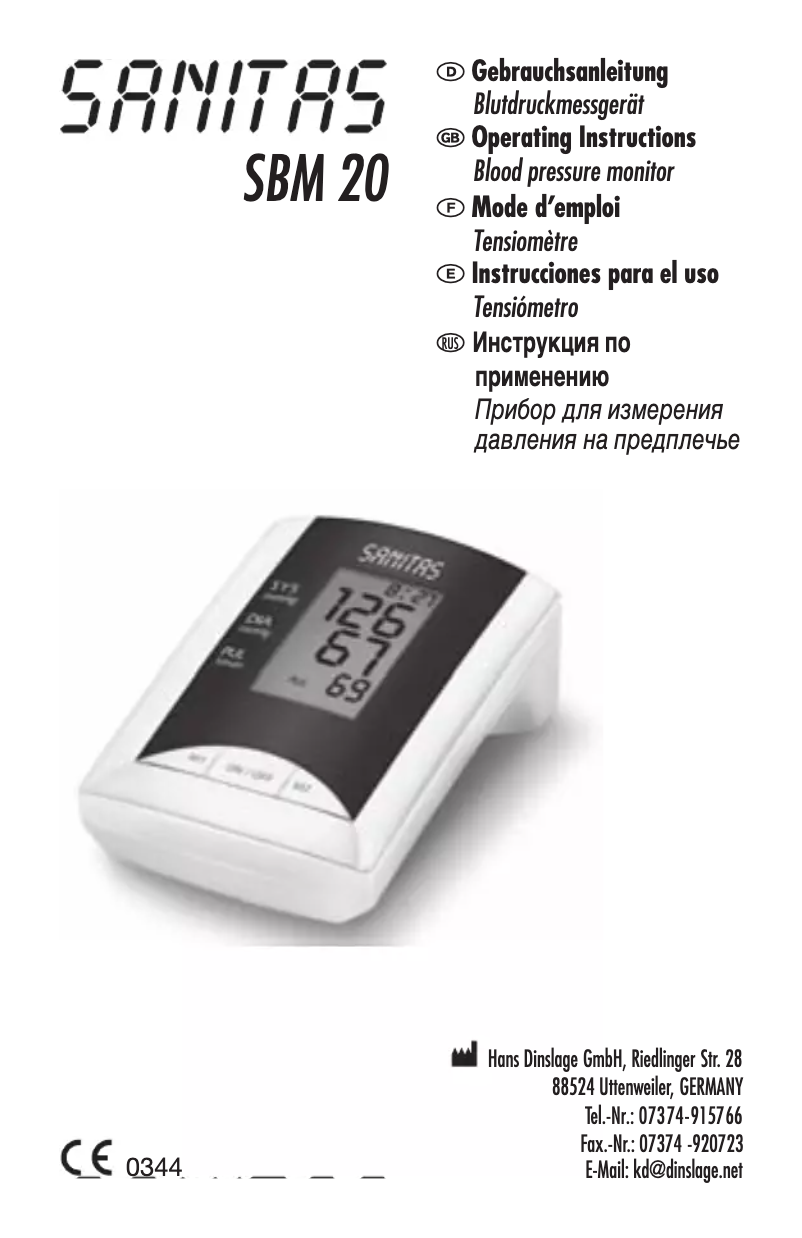 Page n°1 - Manuel utilisateur Sanitas SBM 20