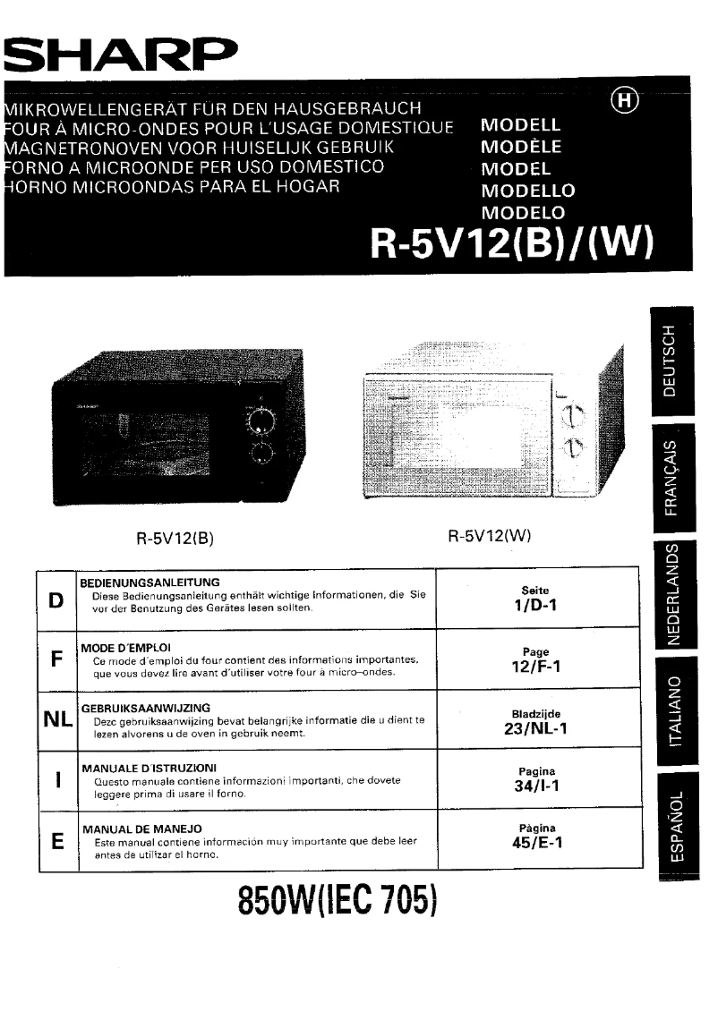 Page n°1 - Manuel utilisateur Sharp R-5V12
