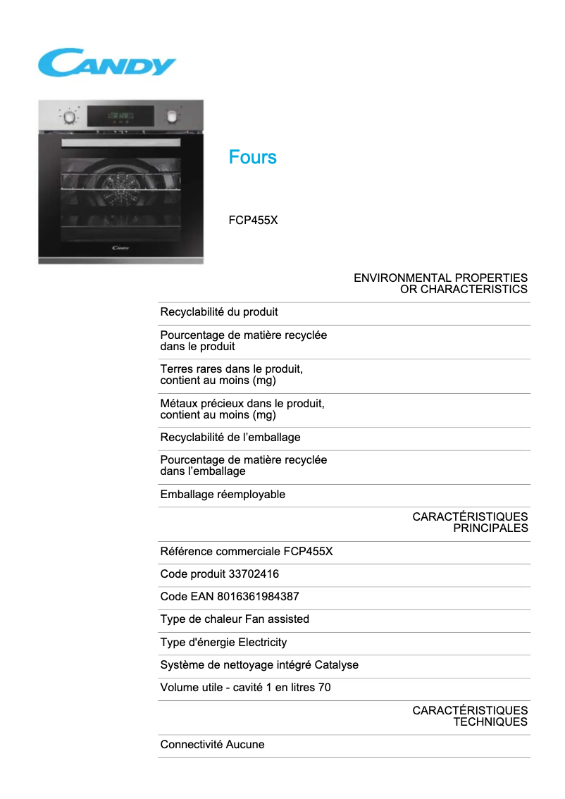 Image de la première page du manuel de l'appareil FCP455X