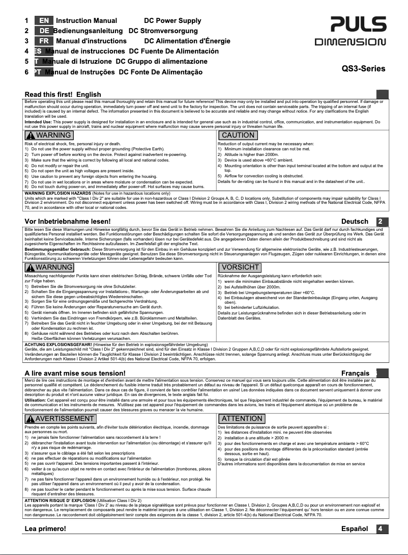 Page n°1 - Manuel utilisateur Puls Dimension DIMENSION QS3.241