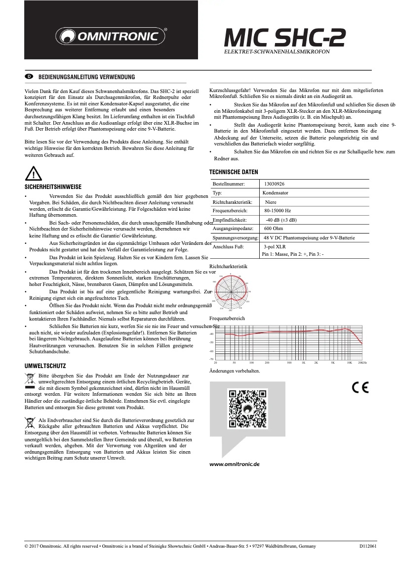 Page n°1 - Manuel utilisateur Omnitronic SHC-2