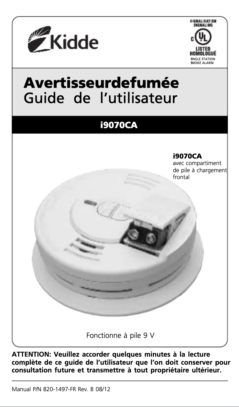 Page 1 de la notice Manuel utilisateur Kidde i9070CA