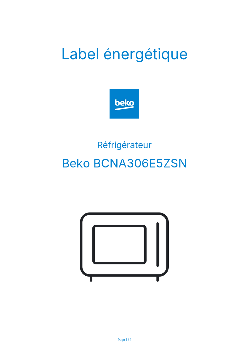 Page n°1 - Label énergétique Beko BCNA306E5ZSN