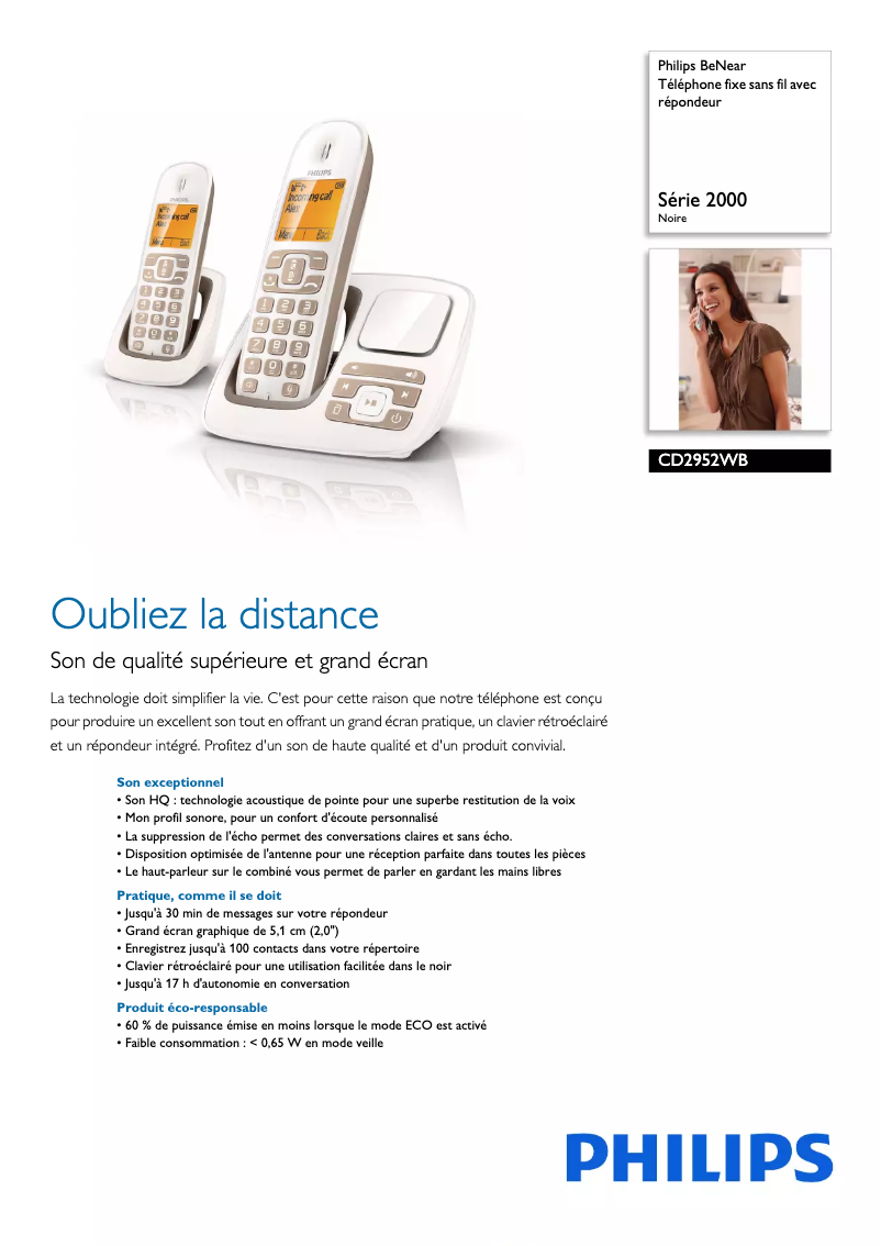 Página 1 del manual Ficha técnica Philips BeNear CD2952WB