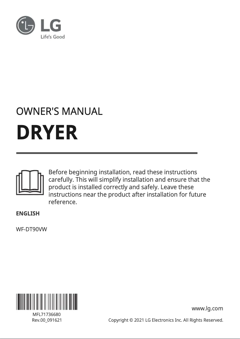 Page 1 de la notice Manuel utilisateur LG WF-DT90VW