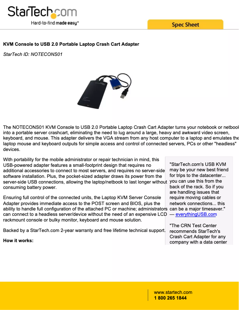 Page 1 de la notice Brochure StarTech.com NOTECONS01