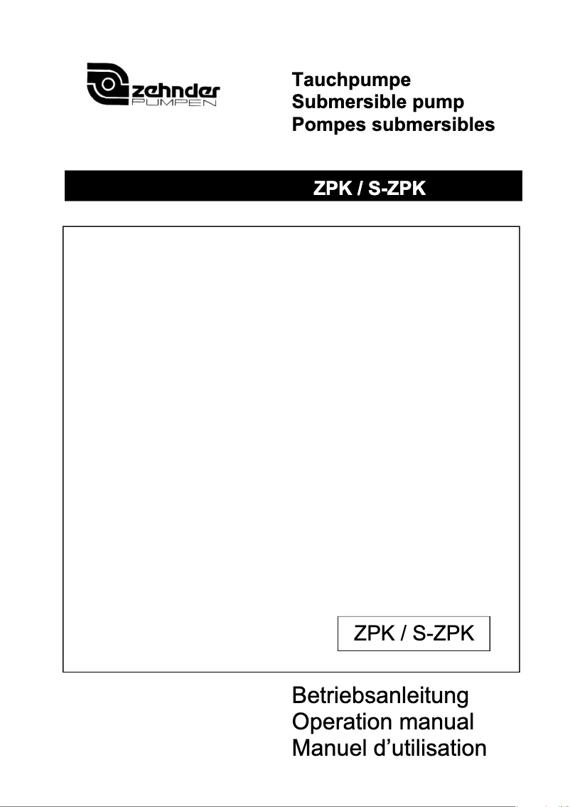 Page 1 de la notice Manuel utilisateur Zehnder Pumpen S-ZPK 30 KS