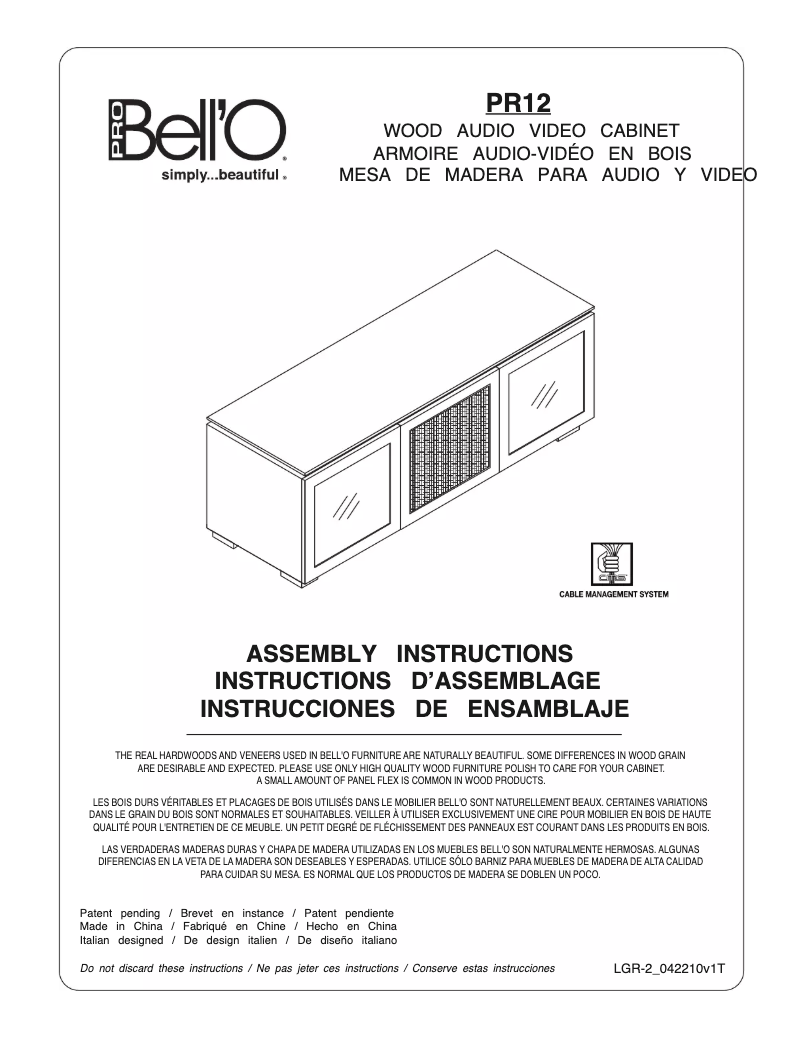 Page n°1 - Manuel utilisateur Bell'O PR-12