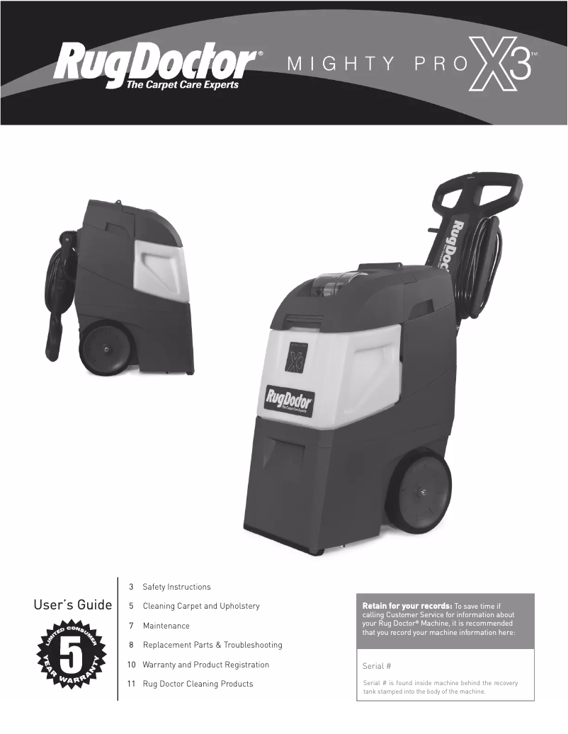 Page 1 de la notice Manuel utilisateur Rug Doctor Mighty Pro X3