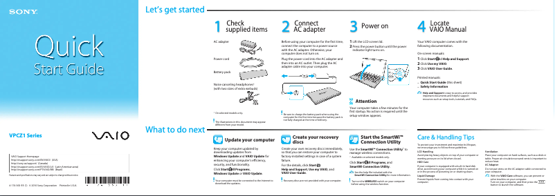 Page n°1 - Guide d'installation Sony Vaio VPCZ11EHX
