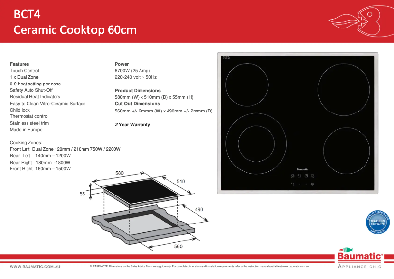 Page 1 de la notice Fiche technique Baumatic BCT4