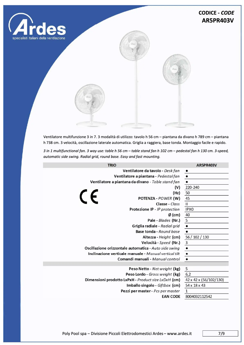 Page n°1 - Fiche technique Ardes AR5PR403V