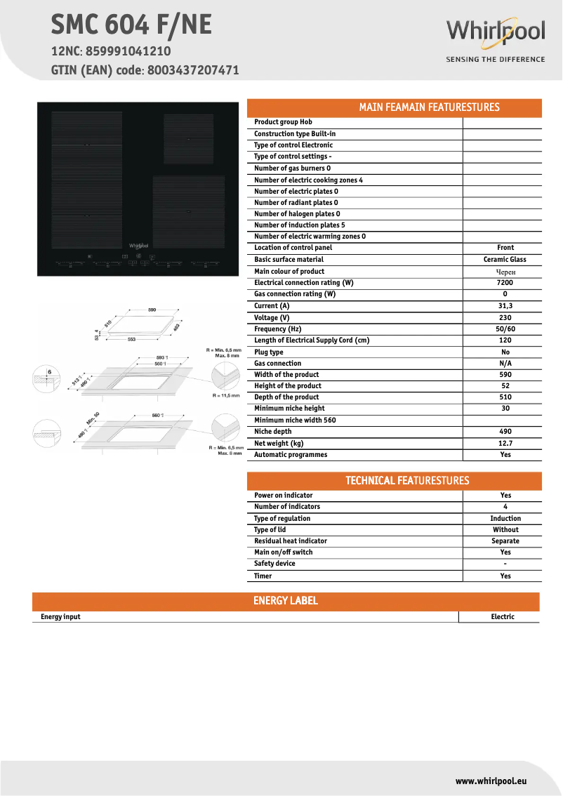 Page 1 de la notice Manuel utilisateur Whirlpool SMC 604 F/NE
