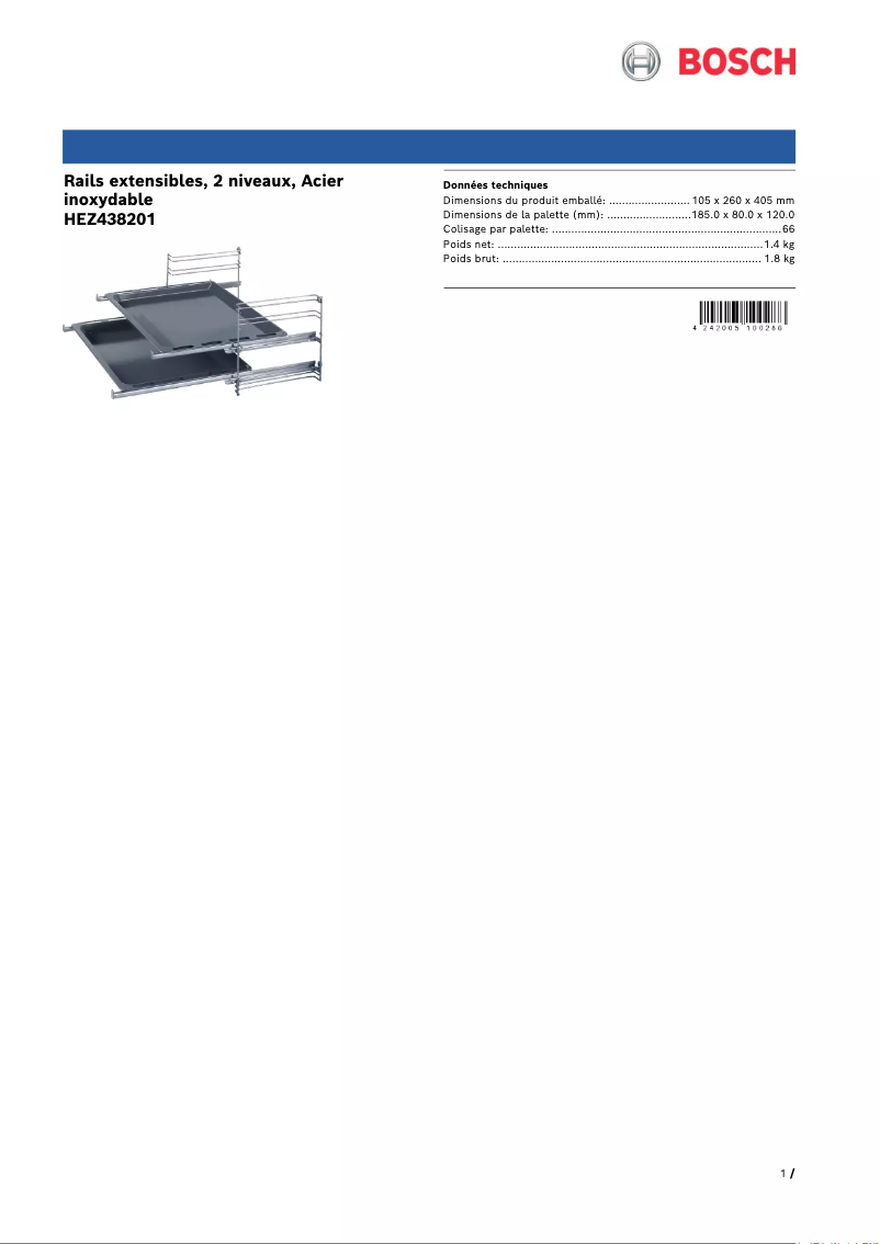 Page 1 of the manual Technical Sheet Bosch HEZ438201