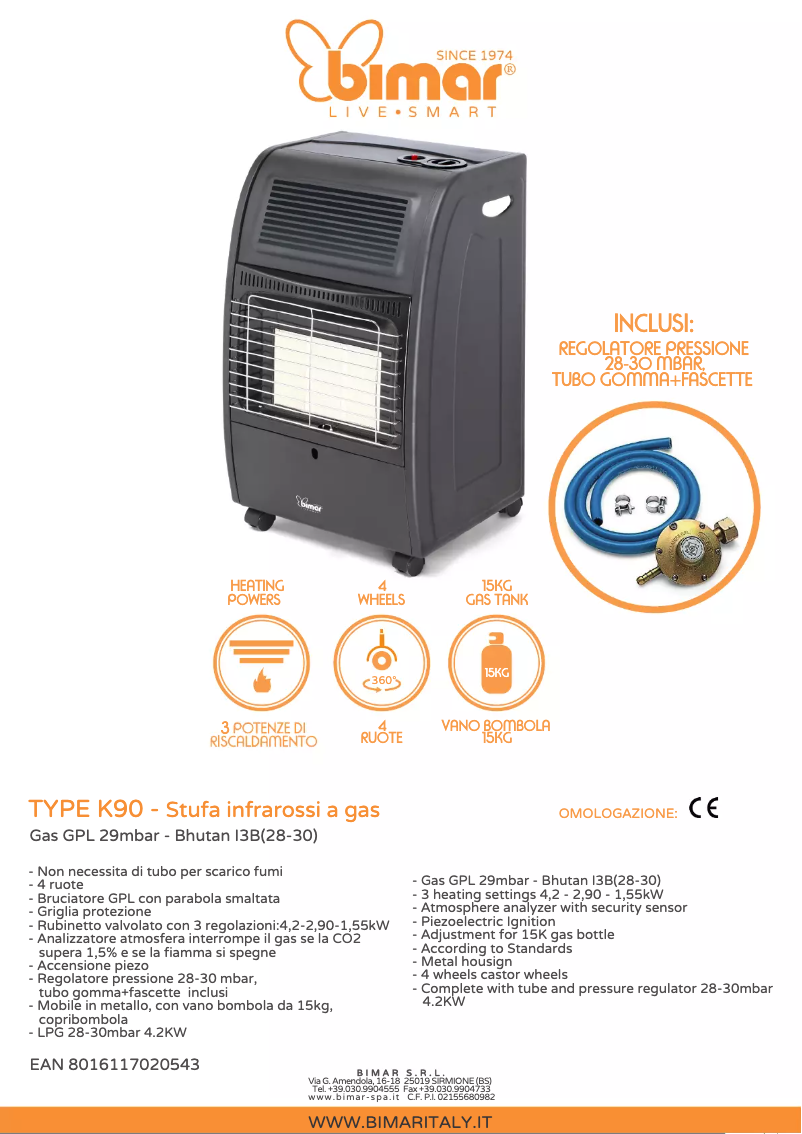 Page 1 de la notice Fiche technique Bimar K90