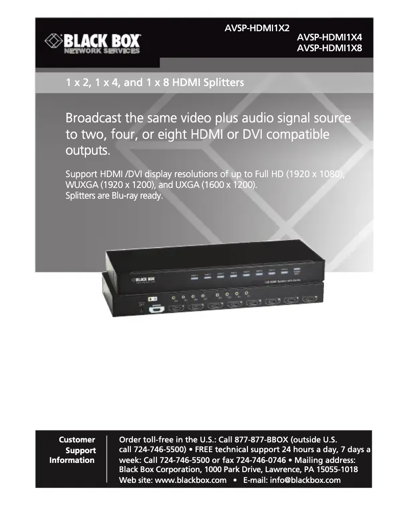 Page 1 de la notice Manuel utilisateur Black Box AVSP-HDMI1X8