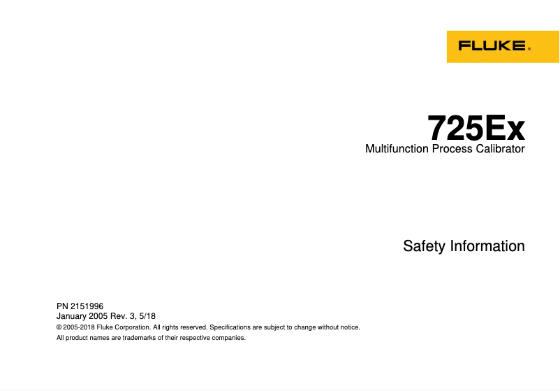 Page 1 de la notice Instructions de sécurité Fluke 725Ex