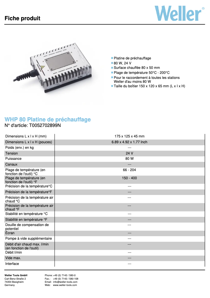 Page n°1 - Fiche technique Weller WHP 80