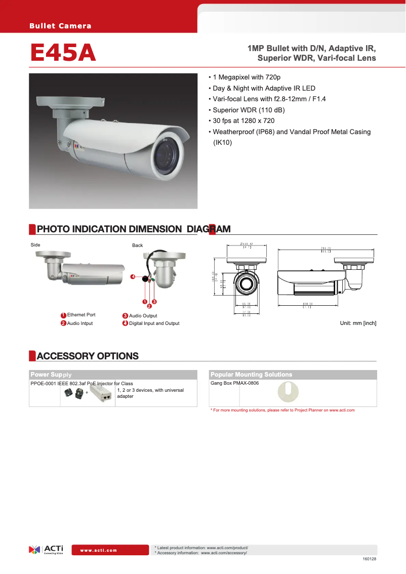 Page 1 de la notice Fiche technique ACTi E45A