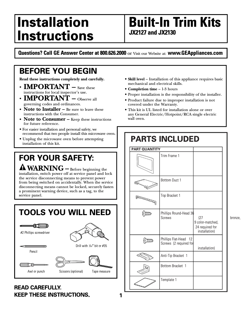 Page 1 de la notice Guide d'installation GE ZE2160SF