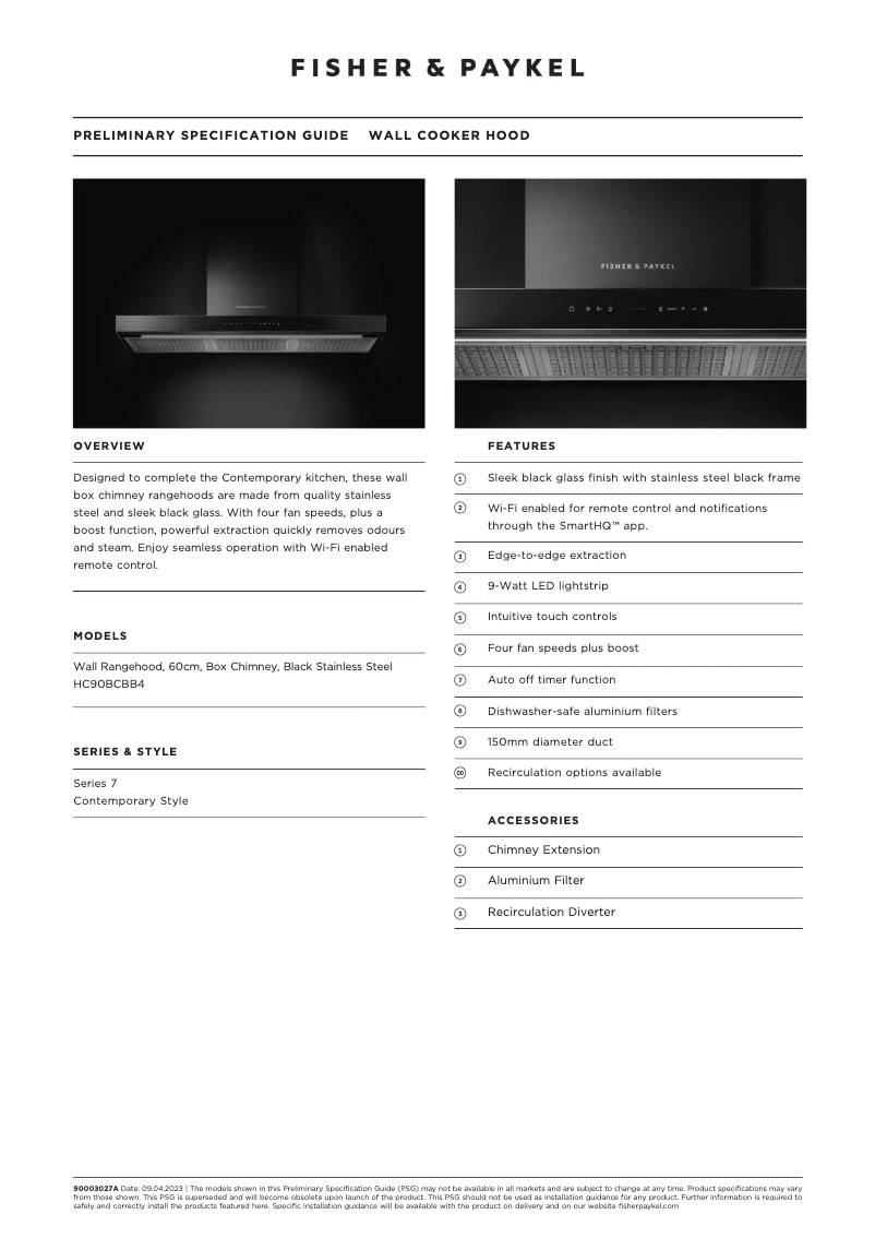 Página 1 del manual Ficha técnica Fisher & Paykel HC90BCBB4