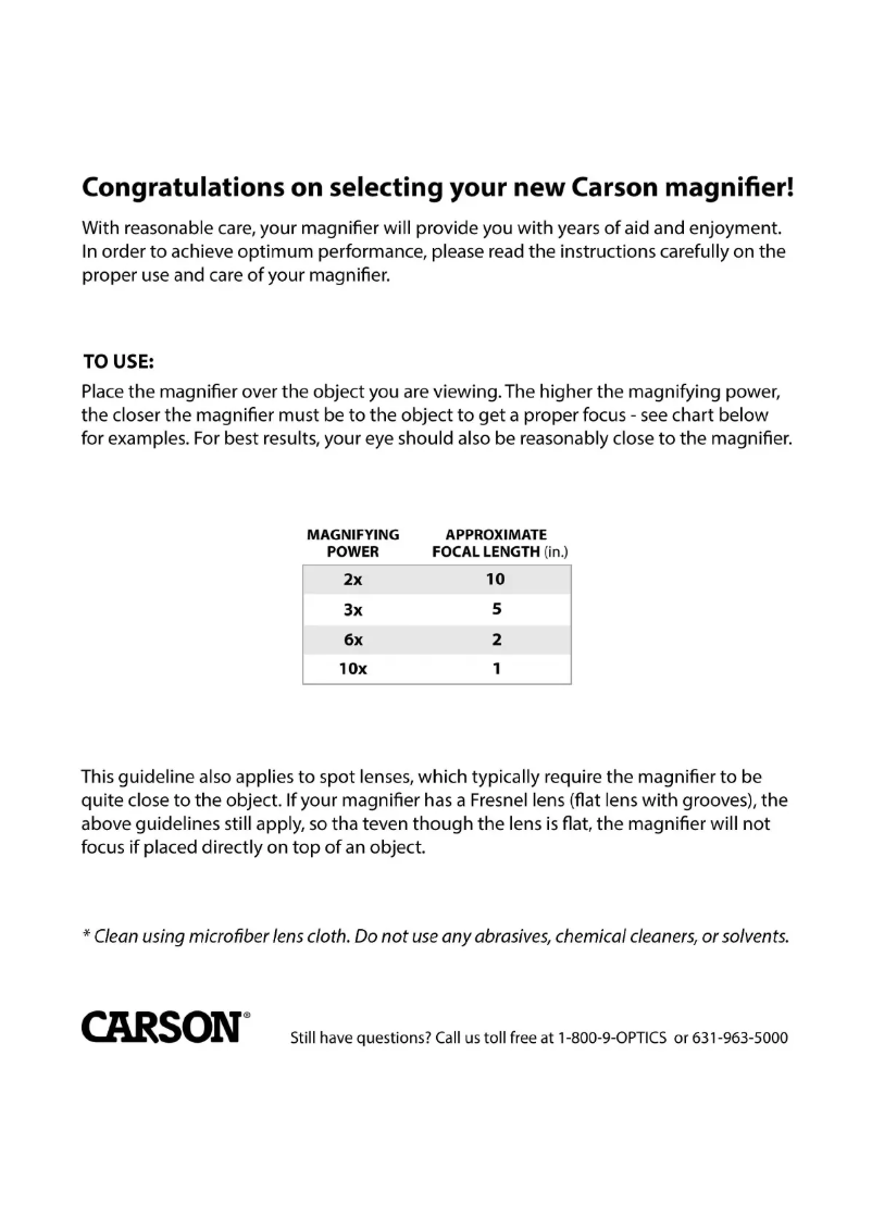 Page n°1 - Manuel utilisateur Carson VP-01