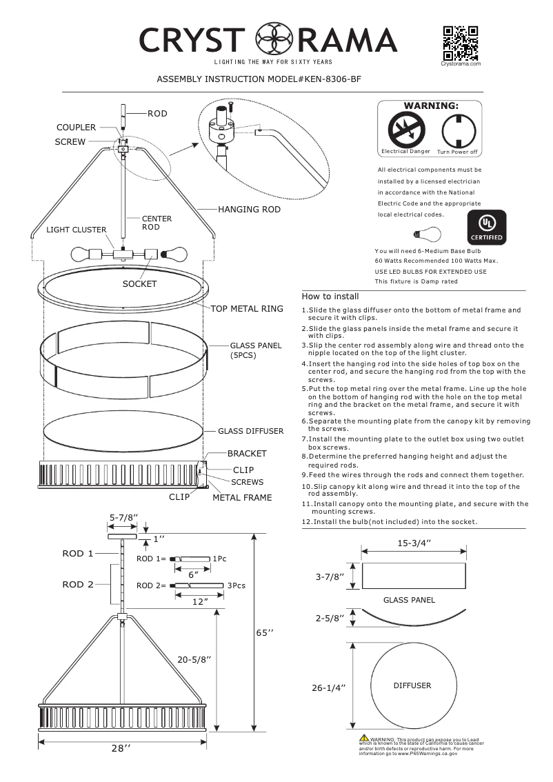 Page n°1 - Manuel utilisateur Crystorama Kendal KEN-8306-BF